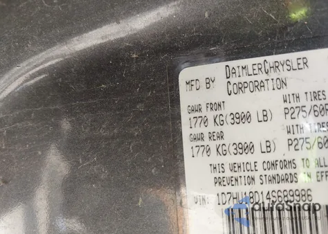 2004 Dodge Ram 1500 Slt/Laramie from USA, damaged, VIN 1D7HU18D14S689986